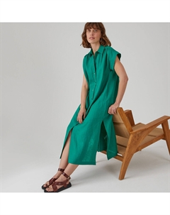 Длинное льняное платье-рубашка зеленый Laredoute