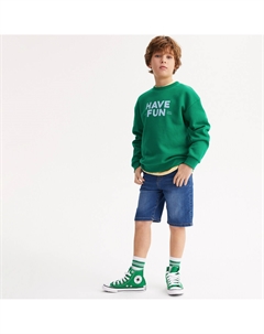 Свитшот оверсайз из мольтона с круглым вырезом и надписью зеленый La redoute collections