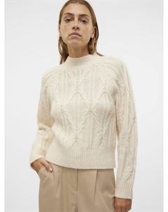 Пуловер с воротником-стойкой из витого трикотажа белый Vero moda