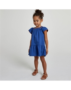 Платье из хлопка с вышивкой рукава с воланами синий La redoute collections