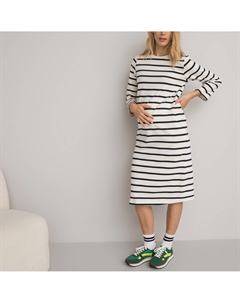 Платье-тельняшка для периода беременности длина миди синий La redoute collections