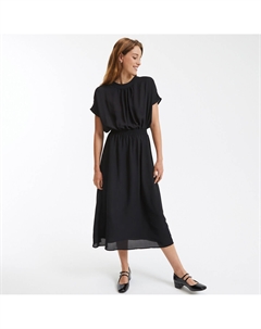 Платье длинное расклешенное пояс на резинке со сборками черный La redoute collections