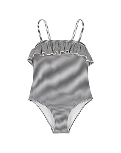 Купальник цельный в полоску с воланом синий La redoute collections