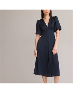 Платье длинное расклешенное короткие рукава с напуском синий La redoute collections