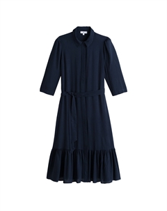 Платье-рубашка длинное низ с воланом синий La redoute collections