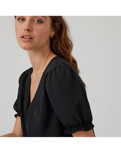 Блузка с V-образным вырезом с короткими рукавами черный La redoute collections