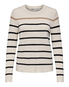 Пуловер в полоску с круглым вырезом бежевый Only
