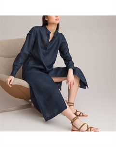 Платье длинное из льна Длинные рукава синий La redoute collections