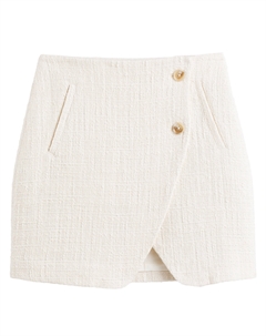 Юбка-мини с запахом из твида белый La redoute collections
