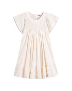 Платье из хлопка с вышивкой и коротким рукавом бежевый Laredoute