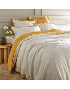 Пододеяльник из стираного льна с двойной бахромой Alhanasia желтый Laredoute