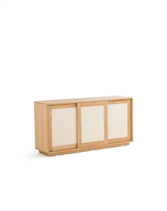 Шкаф для посуды с тремя дверками из дуба и плетеного материала Palano каштановый Laredoute