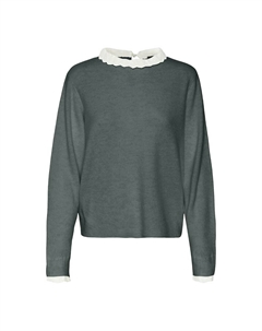 Пуловер из тонкого трикотажа с воротником из английской вышивки зеленый Vero moda