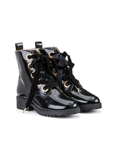 Ботинки лакированные на шнуровке золотистые люверсы черный Laredoute