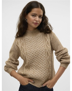 Пуловер с воротником-стойкой из витого трикотажа бежевый Vero moda