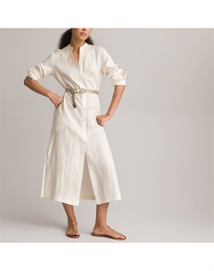 Платье длинное из льна Длинные рукава белый La redoute collections