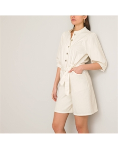 Комбинезон с короткими рукавами с напуском из денима бежевый Laredoute