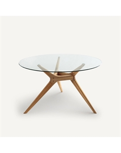 Стол круглый из стекла и массива дуба Maricielo бежевый Am.pm.