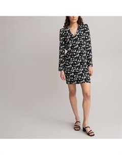 Платье короткое с V-образным вырезом и длинными рукавами черный La redoute collections