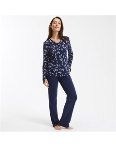 Пижама из хлопка из трикотажа интерлок синий Laredoute