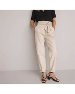 Брюки-дудочки с высокой посадкой и поясом белый Laredoute