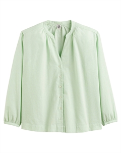 Блузка объемная с тунисским вырезом изо льна и хлопка зеленый Laredoute
