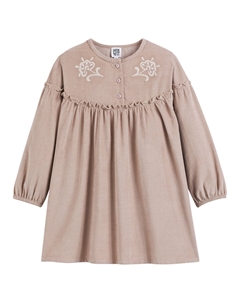 Платье с длинными рукавами из вельвета с вышивкой бежевый La redoute collections