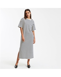 Платье длинное из джерси в полоску с застежкой на плече синий La redoute collections