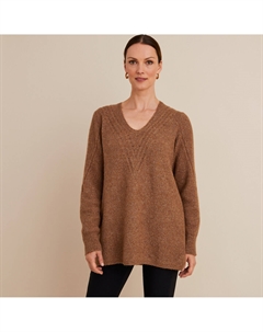 Пуловер-туника с V-образным вырезом из тонкого трикотажа каштановый Anne weyburn
