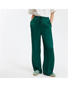 Брюки широкие струящиеся с поясом на резинке зеленый La redoute collections