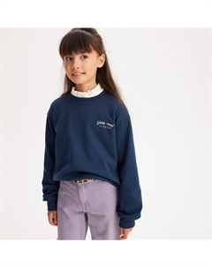 Свитшот с круглым вырезом и надписью из мольтона синий La redoute collections