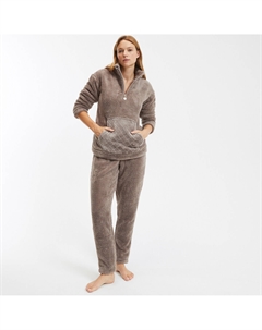 Пижама из шерпы с воротником-стойкой на молнии каштановый So'home