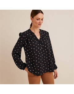 Блузка с принтом V-образным вырезом и длинными рукавами черный Anne weyburn