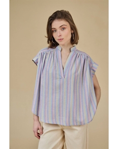 Блузка в полоску короткие рукава V-образный вырез синий Laredoute