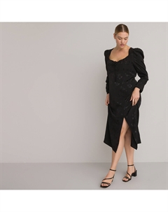 Платье длинное из жаккарда длинные рукава черный La redoute collections