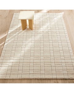 Ковер ручной работы в клетку из чистой шерсти Mondria бежевый Am.pm.