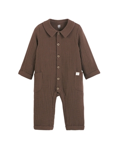 Хлопковый комбинезон с длинными рукавами каштановый La redoute collections