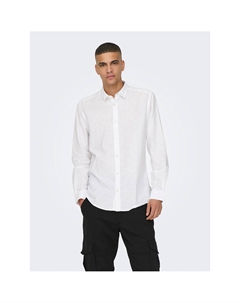 Рубашка slim fit из хлопка и льна белый Only & sons