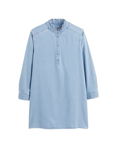 Платье короткое из денима воротник с воланом синий La redoute collections