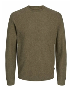 Пуловер с круглым вырезом из хлопка зеленый Jack & jones