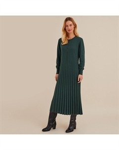Платье расклешенное длинное из трикотажа с длинными рукавами зеленый Laredoute