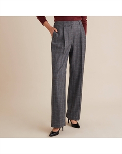 Брюки широкие в клетку с высокой посадкой серый Laredoute