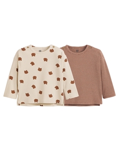 Комплект из двух лонгсливов в рубчик бежевый Laredoute