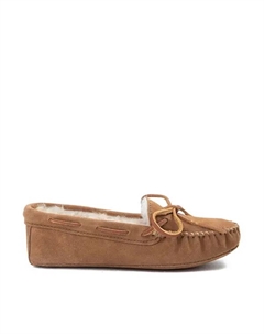 Женские тапочки-мокасины из овчины Миннетонка с мягкой подошвой, цвет Tan Minnetonka