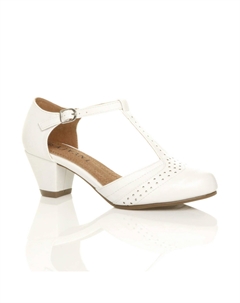 Комфортные броги из искусственной кожи на среднем кубинском каблуке с Т-образной планкой, состоящие из 2 частей, белый Ajvani