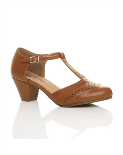 Комфортные броги из искусственной кожи на среднем кубинском каблуке с Т-образной планкой, состоящие из 2 частей, коричневый Ajvani