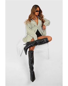 Ботинки с широким голенищем и острым носком на низком каблуке, черный Boohoo