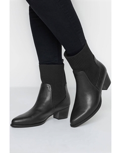 Ботинки на каблуке в стиле вестерн с широким носком и верхом, черный Yours