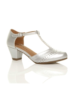 Комфортные броги из искусственной кожи на среднем кубинском каблуке с Т-образной планкой, состоящие из 2 частей, серебро Ajvani