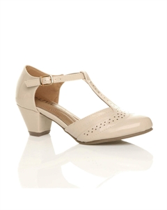 Броги на среднем каблуке Comfort с Т-образной планкой, лакированные двухчастные туфли на каблуке, обнаженная Ajvani